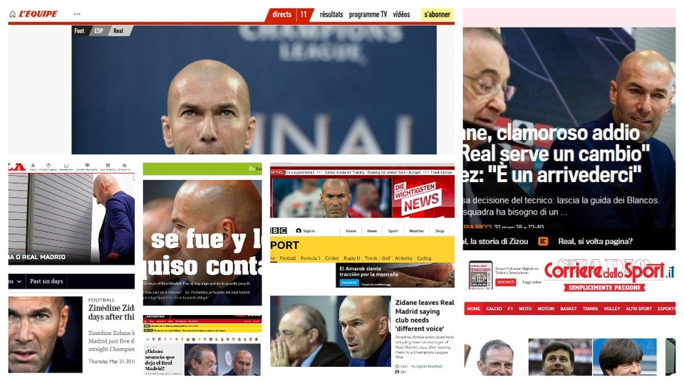 Báo chí thế giới nói gì về quyết định từ chức gây sốc của HLV Zidane? - 1 Tờ LEquipe (Pháp) giật tít: Zidane rời khỏi Real Madrid