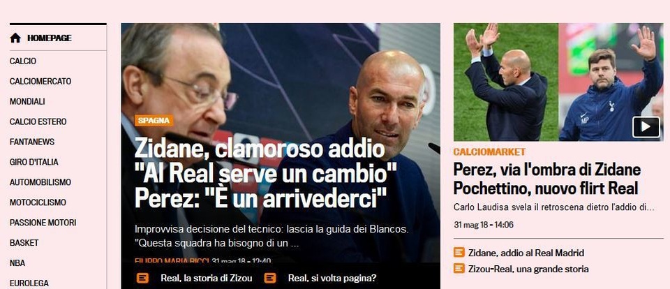 Báo chí thế giới nói gì về quyết định từ chức gây sốc của HLV Zidane? - 2 Tờ La Gazzetta (Italia) dẫn lời HLV Zidane: Đã đến lúc Real Madrid cần sự thay đổi