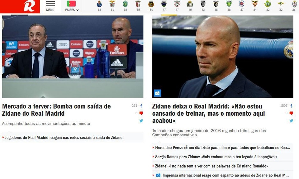 Báo chí thế giới nói gì về quyết định từ chức gây sốc của HLV Zidane? - 11 Tờ Record (Bồ Đào Nha) có bài: Sự ra đi của HLV Zidane đã làm nóng lên tất cả mọi thứ