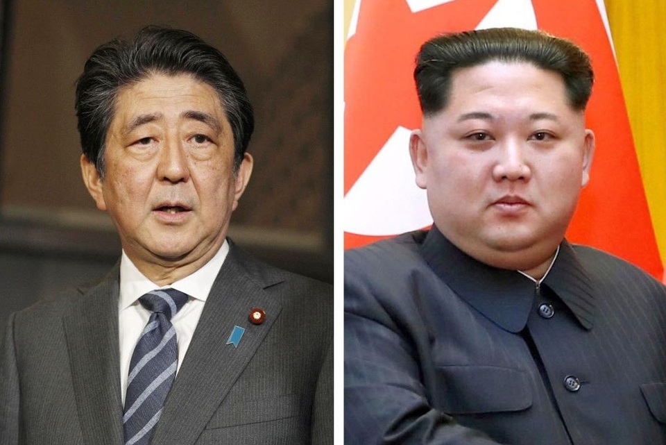 Báo Nhật Bản: Ông Kim Jong-un muốn gặp Thủ tướng Shinzo Abe - 1 Thủ tướng Shinzo Abe và nhà lãnh đạo Kim Jong-un (Ảnh: Kyodo, Xinhua)
