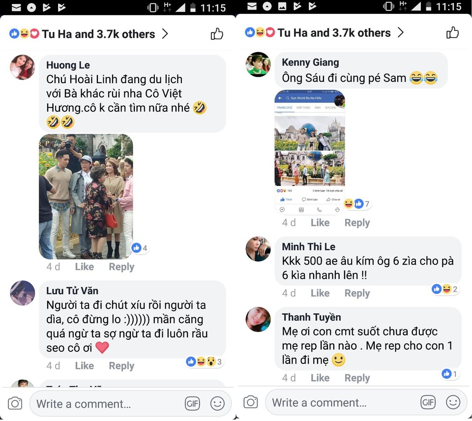 Sao Việt tiết lộ động trời: Hoài Linh mở dịch vụ thám tử? - 5 
Fan Việt Hương tìm thấy Hoài Linh đi cùng nhóm với Sam va Bạch Công Khanh