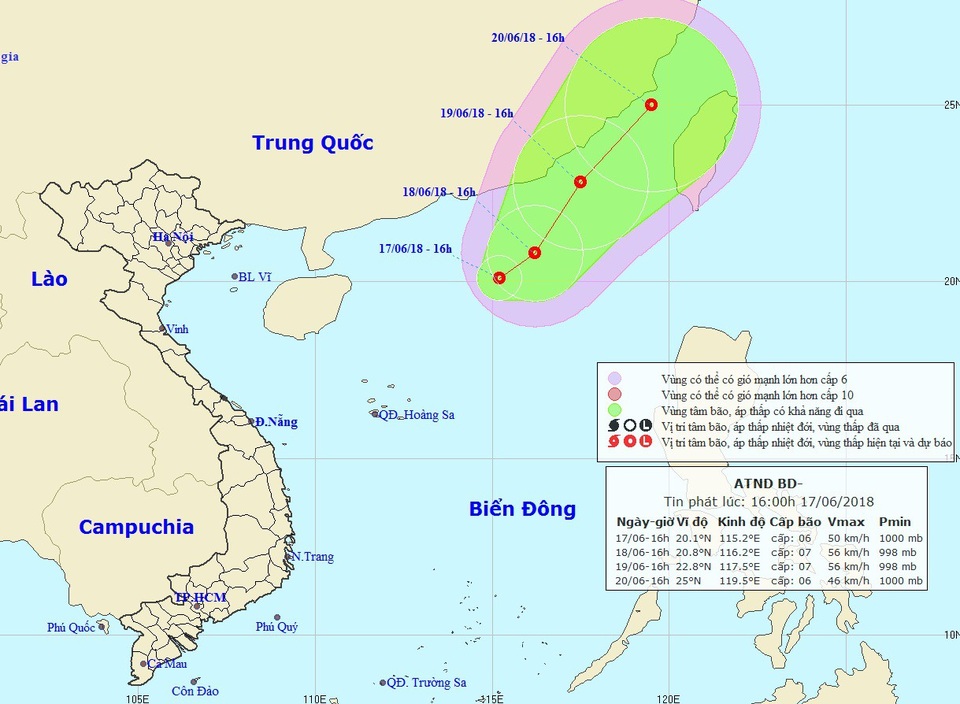 Vị trí và hướng di chuyển của áp thấp nhiệt đới. (Ảnh: NCHMF).