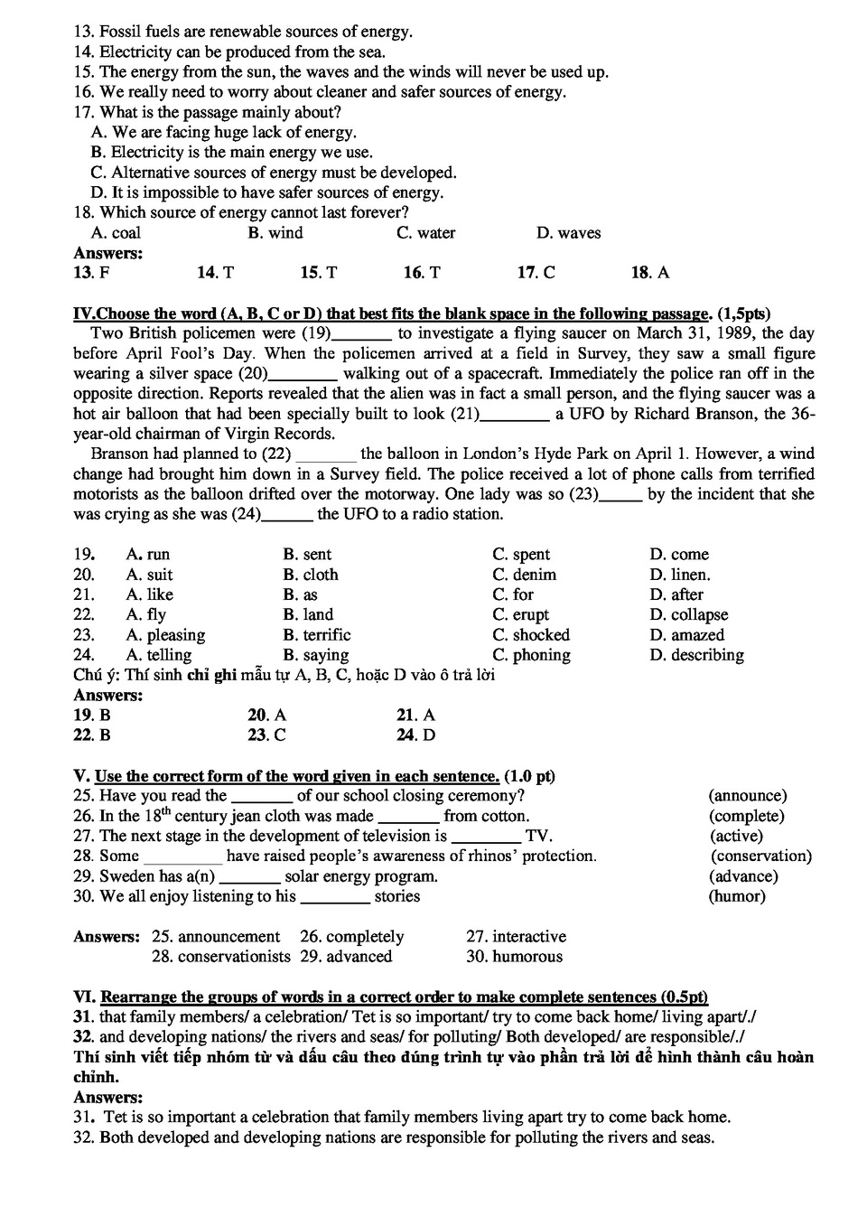 TP.HCM: Gợi ý giải đề vào lớp 10 môn tiếng Anh - 3 TP.HCM: Gợi ý giải đề vào lớp 10 môn tiếng Anh - 3