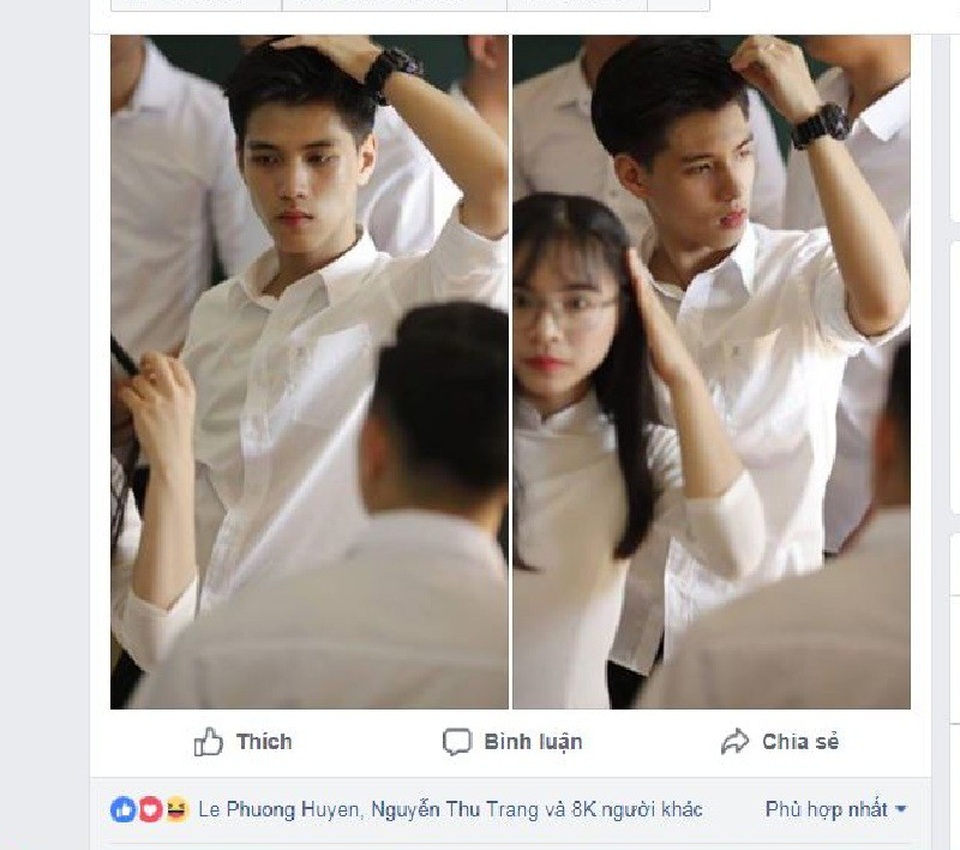 “Hot boy sơ mi trắng” trường Ba Vì đang được dân mạng quan tâm - 1 Trên một trang fanpage dành cho các bạn trẻ yêu thích “trai xinh gái đẹp”, hình ảnh của Lê Anh Tú (sinh năm 2000) được đăng tải bất ngờ nhận được sự quan tâm với hơn 8.000 lượt cảm xúc.