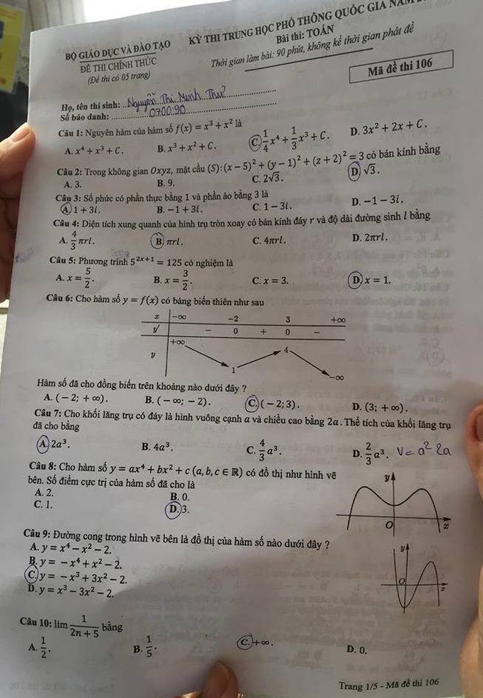 Đề thi trắc nghiệm môn Toán THPT quốc gia 2018 - 27 Đề thi trắc nghiệm môn Toán THPT quốc gia 2018 - 27