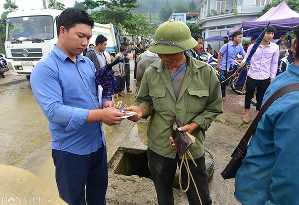 Giá vé để vào sàn giao dịch này là 10.000 đồng/trâu, sẽ có hai bảo vệ đứng ra thu vé.