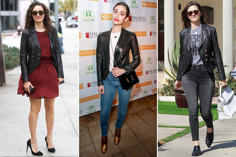 Sao và những món đồ cưng - 11
Emmy Rossum thanh lịch với áo khoác da Lagence