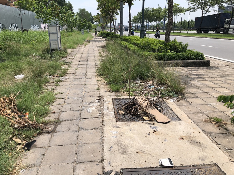 Hàng loạt nắp cống trên đại lộ đẹp nhất Sài Gòn bỗng dưng... mất tích - 10 Nguy hiểm hơn, một số cống không còn nắp nằm ẩn dưới lớp cỏ tạo thành cái bẫy chết người