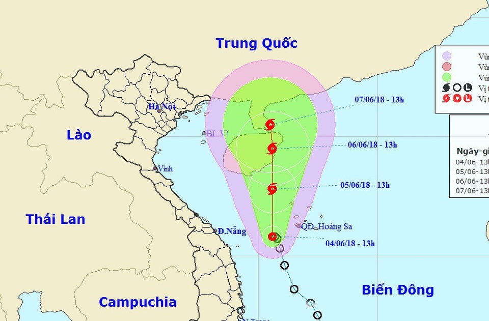 Vị trí và hướng di chuyển của áp thấp nhiệt đới. (Ảnh: NCHMF).