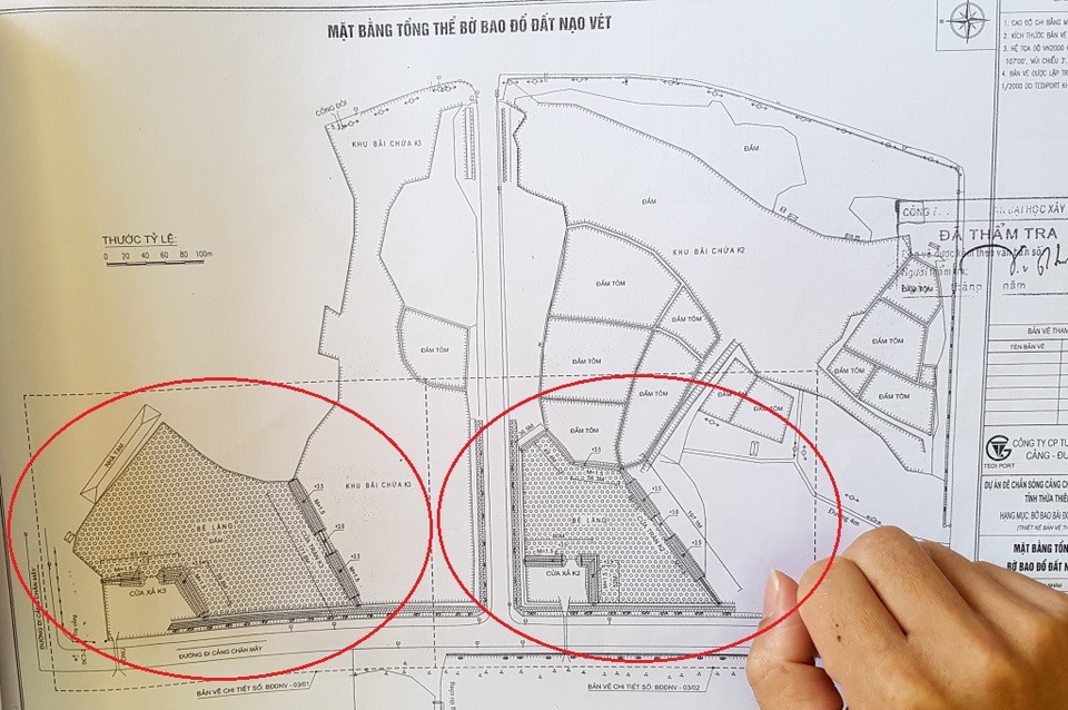 Chủ đầu tư dự án tập kết 1 triệu khối bùn nói “bùn biển không hôi” - 1 2 đầm lầy bùn (khoanh đỏ) trên bản đồ