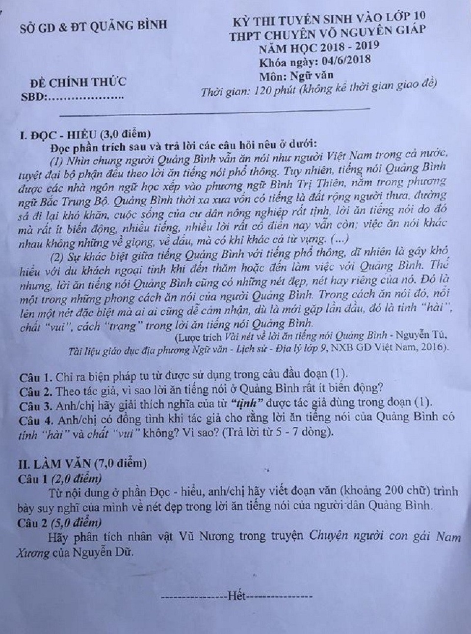 Thi vào lớp 10 THPT chuyên Võ Nguyên Giáp: Đề Văn hay, đề tiếng Anh “dễ thở” - 2 Các thí sinh đánh giá đề thi môn Văn hay và không khó