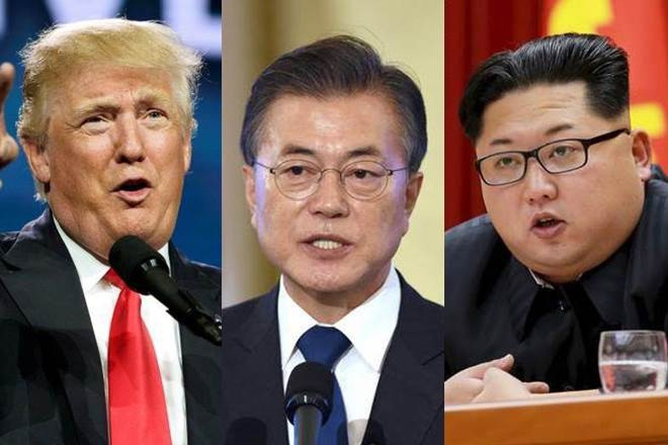 3 nhà lãnh đạo Kim - Trump - Moon có thể cùng tuyên bố kết thúc chiến tranh - 1 Từ trái qua phải: Tổng thống Donald Trump, Tổng thống Moon Jae-in, nhà lãnh đạo Kim Jong-un (Ảnh: Reuters)