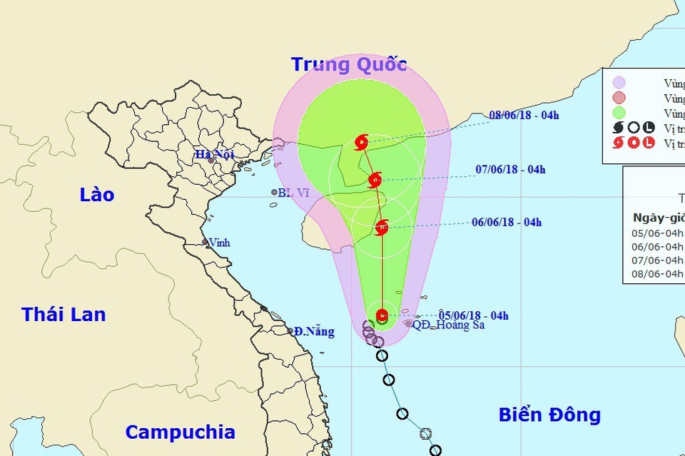 Vị trí và hướng di chuyển của áp thấp nhiệt đới. (Ảnh: NCHMF).