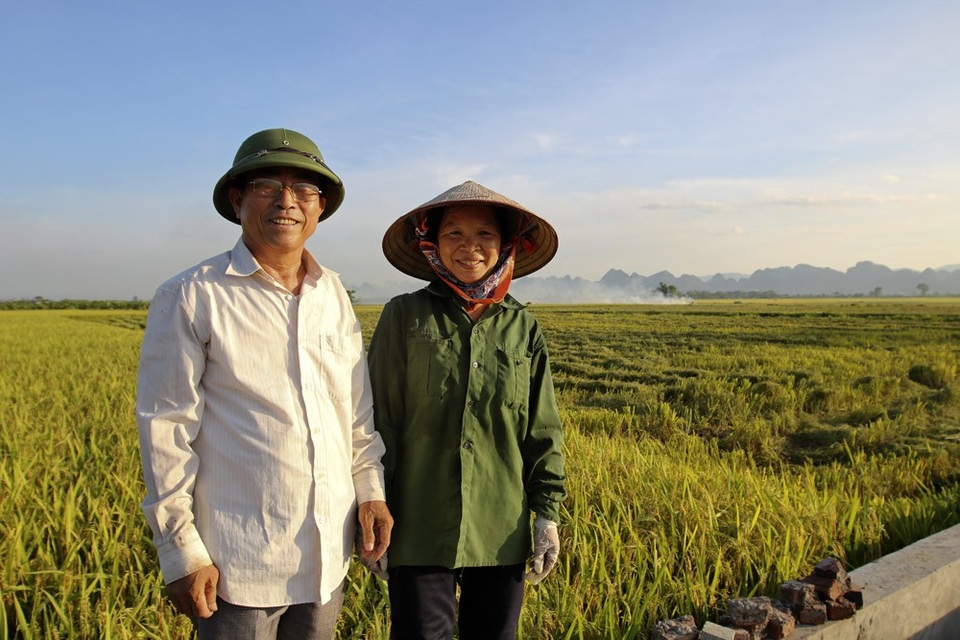 Đồng lúa chín vàng đẹp như tranh ở ngoại thành Hà Nội - 9
Chân dung những người nông dân Mỹ Đức bên đồng ruộng. Vợ chồng bác Nguyễn Ngọc Uyên và Ngô Thị Thuấn có tất cả 4 sào ruộng, năm nay lúa được mùa, mỗi sào cũng cho thu hoạch khoảng 2,8 tạ thóc.