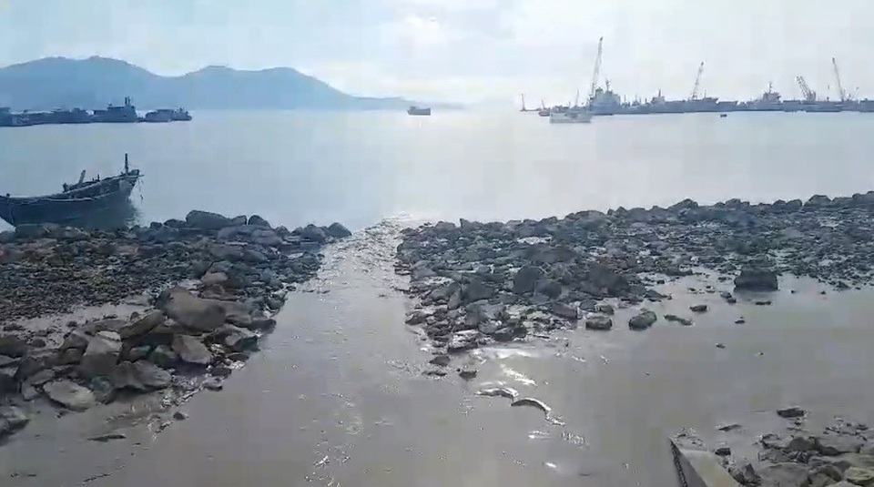 Hơn 2,7 triệu con tôm chết nghi do dự án tập kết 1 triệu khối bùn - 1 Nước bùn từ các đầm lầy bùn sau khi lọc trôi ra cửa biển Lạch Giang hòa vào sông nơi có nhiều hộ dân nuôi trồng thủy hải sản