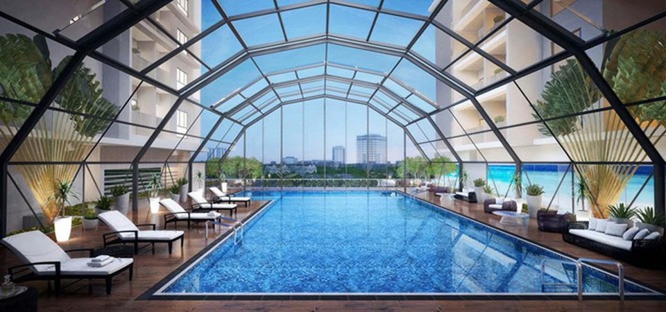 3 điểm cộng bền vững của Sky Central số 176 Định Công - 2
Bể bơi hầm 1 với phần mái kính nổi của Sky Central