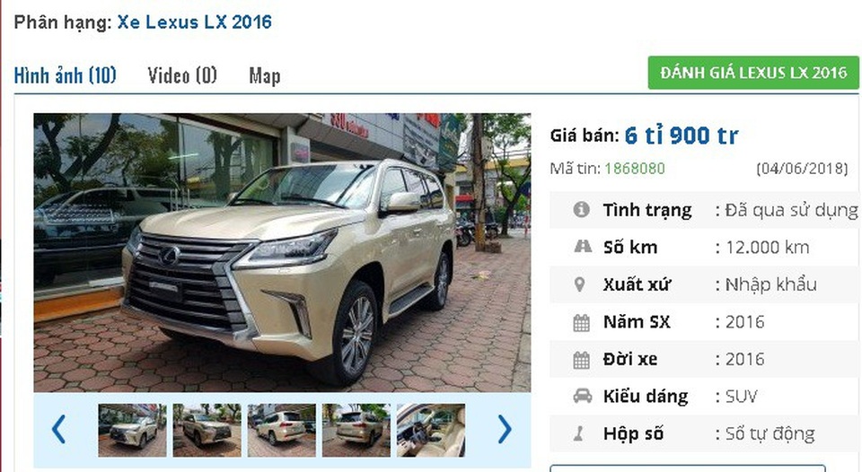Những chiếc ô tô cũ này đang rao bán giá cao "ngất ngưởng" 7 tỷ đồng tại Việt Nam - 2
Một chiếc Lexus LX570 2016 đã qua sử dụng khác nhưng màu vàng hiện đang được rao bán giá 6,9 tỷ đồng. Xe được giới thiệu là “nhập khẩu nguyên chiếc, được trang bị những opiton cao cấp nhất: Âm thanh Mark Levinson, Hệ thống nâng hạ gầm, Màn DVD trước sau, cửa nóc, Camera 360, Đồng hồ hiển thị tốc độ trên kính lái HUD, v. V...”