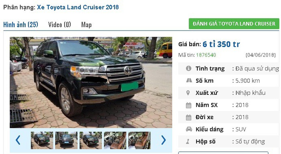 Những chiếc ô tô cũ này đang rao bán giá cao "ngất ngưởng" 7 tỷ đồng tại Việt Nam - 4
Chiếc Toyota Land Cruiser V8 VX 5.7L đời 2018, màu xanh lục, nhập khẩu Mỹ này hiện được chủ nhân rao bán giá 6,35 tỷ đồng. Đại lý rao bán hỗ trợ trả góp và bảo hành xe cho người mua.