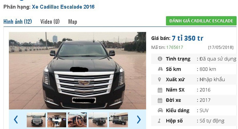 Những chiếc ô tô cũ này đang rao bán giá cao "ngất ngưởng" 7 tỷ đồng tại Việt Nam - 5
Một chiếc Cadillac Escalade ESV Platinum, đời 2017, xe chạy 800km được rao bán giá 7,35 tỷ đồng. Xe được giới thiệu là “phiên bản fulloption: Loa Bose, camera 360, phanh khoảng cách, hắt kính, DVD sau, DVD trần, hộp lạnh, ghế matxa...”.