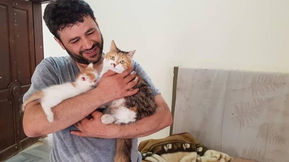 Chuyện kỳ diệu về người đàn ông chăm sóc chó mèo bị bỏ rơi tại Syria - 1 Mohammad Alaa Aljaleel bên những chú mèo mình chăm sóc. (Nguồn: Alaa and house of Cats Ernesto in Aleppo)
