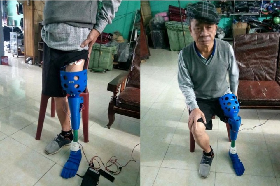 Nam sinh Hà Tĩnh chế tạo chân robot cho người khuyết tật - 2 Chiếc chân robot do Lâm chế tạo bước đầu đã mang lại hiệu quả cao cho người sử dụng.