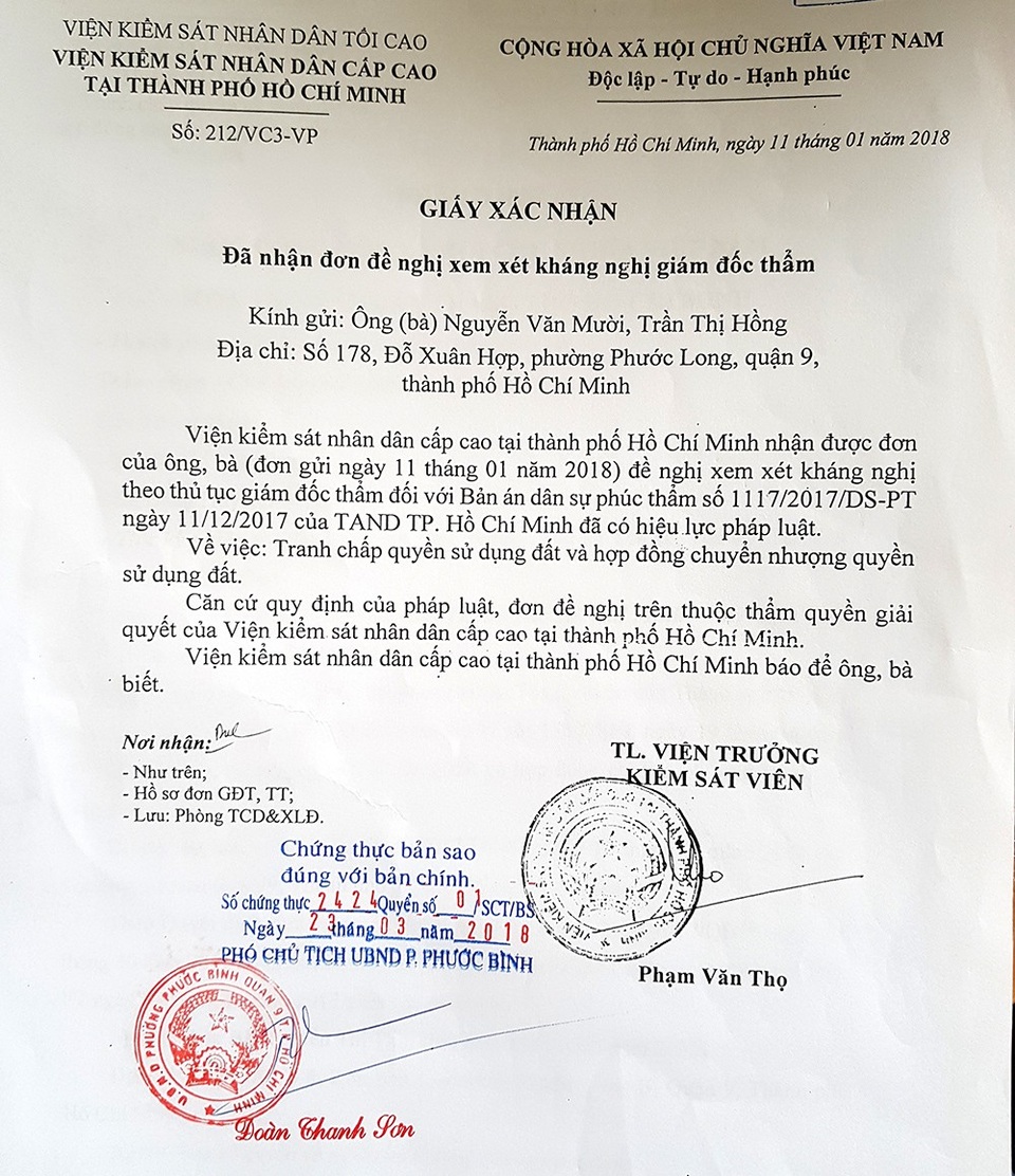 Tranh chấp đất thừa kế, người mua “lãnh đủ”! - 4 Viện KSND Cấp cao tại TP.HCM đã tiếp nhận vụ việc.
