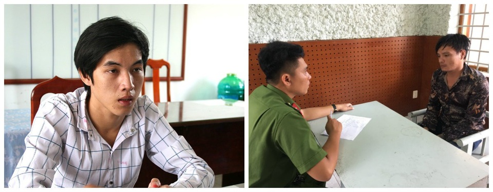 Hai tên trộm lấy 830 triệu đồng… còn lấy thêm 10 đôi dép - 1 Đối tượng Lê Văn Phương (bên trái) và Nguyễn Văn Nam tại cơ quan điều tra