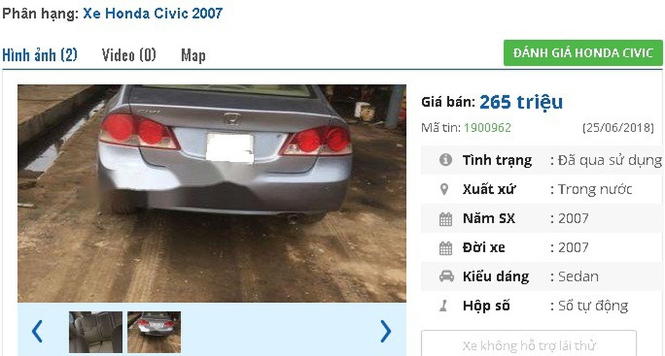 Chiếc ô tô Honda cũ này đang rao bán nhiều nhất ở tầm giá 200 triệu đồng tại Việt Nam - 4
265 triệu đồng, số tự động, chiếc Honda Civic 2007 này là xe đời 2007. Theo chủ nhân thì “xe đi ít, không đâm đụng, ngập nước”.
