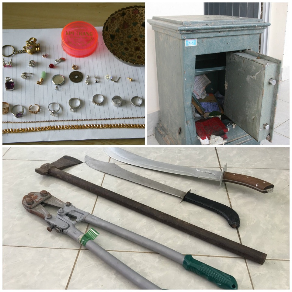 Hai tên trộm lấy 830 triệu đồng… còn lấy thêm 10 đôi dép - 2 Số tang vật và dụng cụ Nam và Phương phạm tội
