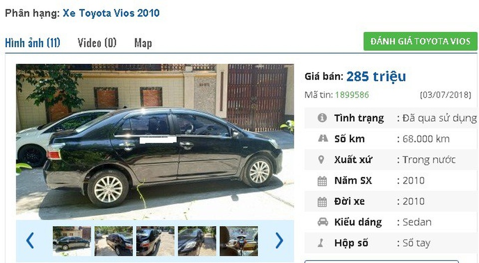 Chiếc ô tô Toyota cũ này đang rao bán nhiều nhất ở tầm giá 200 triệu đồng tại Việt Nam - 4
Một chiếc xe Toyota Vios 1.5 màu đen, sản xuất cuối năm 2010 cũng đang được chủ nhân rao bán, giá 285 triệu đồng. Theo quảng cáo của người bán, “xe chính chủ, biển Hà Nội , nội thất nguyên bản, màn hình DVD-Camera lùi, máy tốt tiết kiệm xăng, điều hòa 2 chiều hoạt động tốt, dán kính 3m chống nắng”.