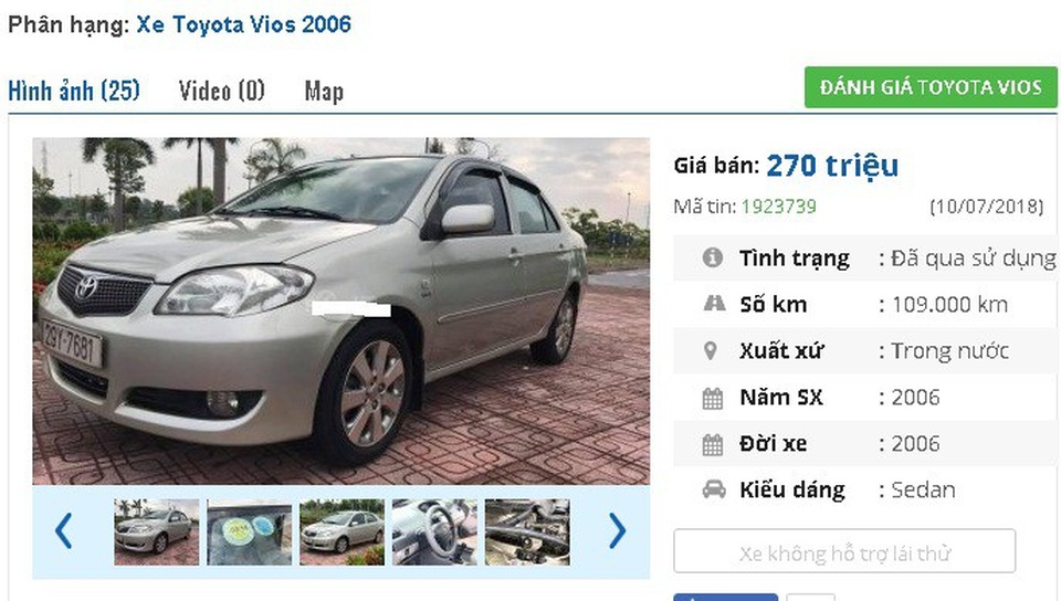 Chiếc ô tô Toyota cũ này đang rao bán nhiều nhất ở tầm giá 200 triệu đồng tại Việt Nam - 5
Đời sâu hơn một chút nữa là chiếc Vios G 2006. Người bán thông tin, “xe trang bị màn và đầu DVD 6 loa, cam lùi, hệ thống phanh chống bó cứng ABS, cân bằng điện tử ESP, phân bố lực phanh điện tử (EBD), hỗ trợ lực phanh khẩn cấp (BA), tự động khóa cửa theo tốc độ, hỗ trợ cảnh báo lùi, khóa cửa tự động, báo động chống trộm, cụm đèn sương mù cả trước và sau”.