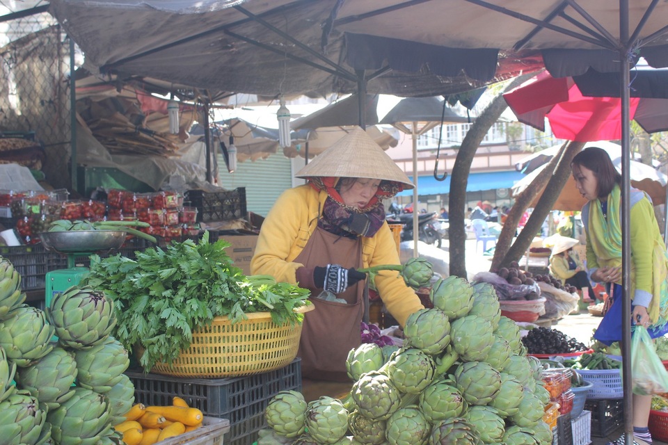 Mưa lớn kéo dài, rau củ Đà Lạt tăng giá chóng mặt - 1 Tại chợ Đà Lạt một số loại rau tăng giá chóng mặt, bông atiso tươi hiện tại cũng tăng khoảng 40.000 đồng/kg