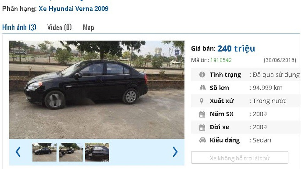 2 mẫu ô tô Hyundai cũ này được rao bán nhiều nhất tầm giá 200 triệu đồng tại Việt Nam - 4 
245 triệu là giá rao bán của chiếc Hyundai Verna đời 2008 này. Theo giới thiệu của chủ nhân, xe “nội thất đầy đủ, GPS, camera, động cơ diesel tiết kiệm tiêu thụ 5l/100km”.
