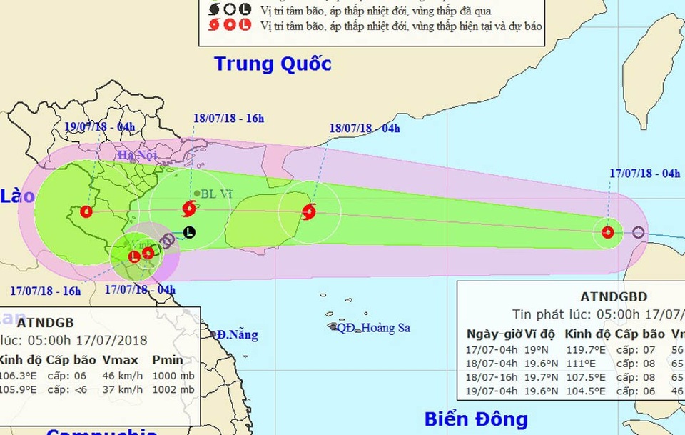 Hình thành cơn bão số 3 trên Biển Đông - 1 Vị trí và hướng di chuyển của bão số 3. (Ảnh: NCHMF).