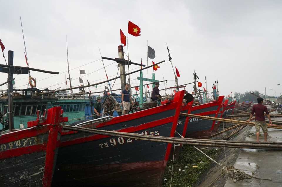 Thanh Hóa: Tàu thuyền cấp tập vào bờ tránh trú bão Sơn Tinh - 5
Chủ tịch UBND xã Hoằng Trường Ông Lê Văn Hoàng cho biết: “Theo thông tin dự báo mới nhất, khoảng 7h tối nay (18/7) cơn bão số 3 sẽ đổ bộ vào đất liền. Công tác phòng chống lụt bão đã được địa phương chuẩn bị sẵn sàng. Tàu cá đã neo đậu an toàn, các kênh mương, đê điều cũng đã rút bớt nước để ứng phó với cơn bão”.