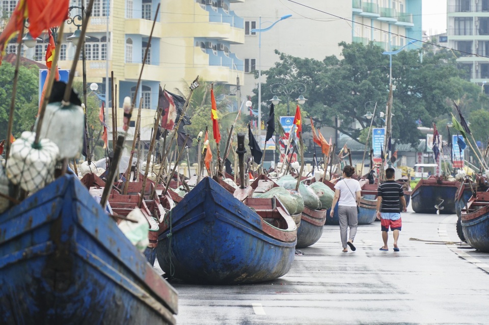 Thanh Hóa: Tàu thuyền cấp tập vào bờ tránh trú bão Sơn Tinh - 8
Tại khu du lịch Sầm Sơn, các thuyền nhỏ được đưa lên đường ven bờ để tránh bão.