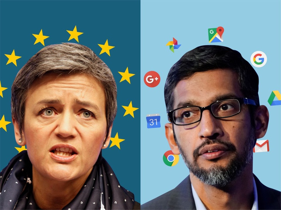 Cạnh tranh không lành mạnh, Google chịu án phạt 5 tỷ USD - 2 Trong nhiều năm qua, bà Margrethe Vestager, Ủy viên cấp cao Liên minh châu Âu (trái) đã liên tục điều tra về các dịch vụ và ứng dụng của Google trong việc vi phạm các quy định đề ra.