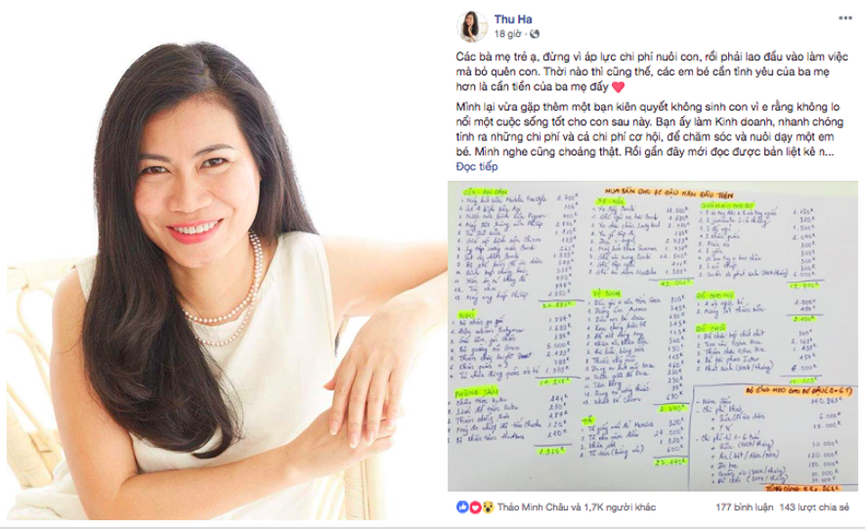 Đại chiến “mẹ bỉm sữa” về bảng chi phí nuôi con nửa tỷ đồng - 3
Nhà văn Thu Hà bày tỏ ý kiến về bảng chi phí nuôi con