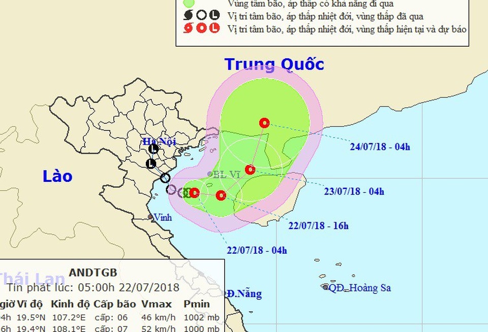 Vị trí và hướng di chuyển của áp thấp nhiệt đới. (Ảnh: NCHMF).