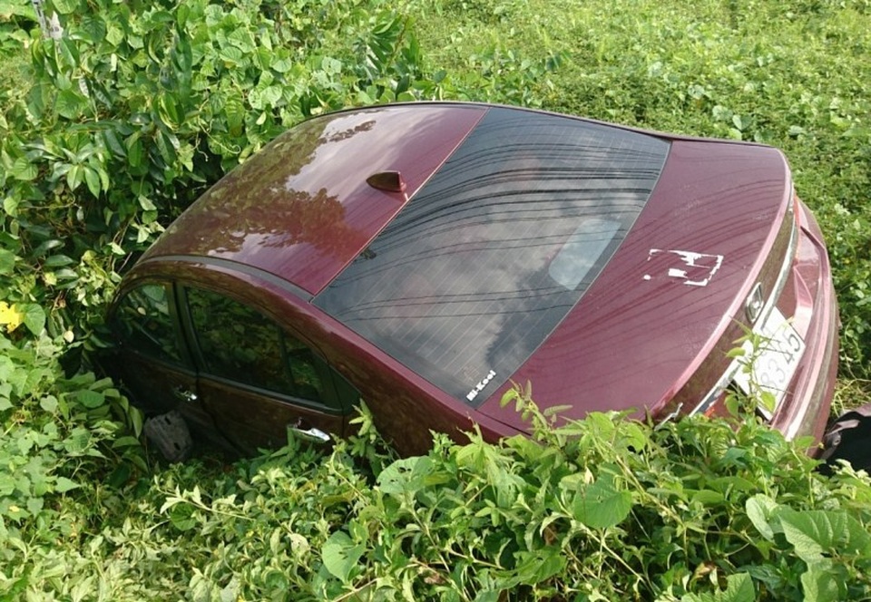 
Chiếc xe ô tô lao xuống ruộng bên đường sau khi tông chết hai người.
