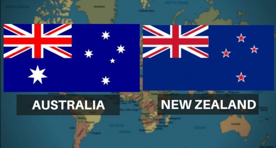 New Zealand "tố" Australia sao chép quốc kỳ - 2 Quốc kỳ Australia và New Zealand có nhiều điểm tương đồng. (Ảnh: Northeast Today)