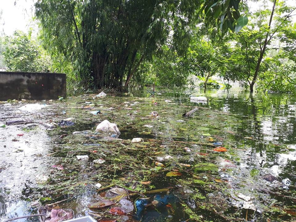 Kinh hoàng “biển rác” bủa vây người dân ngoại thành Hà Nội sau mưa lũ - 10 Hình ảnh rác đóng bè, dày đặc trên mặt nước tại nhiều thôn của xã Nam Phương Tiến