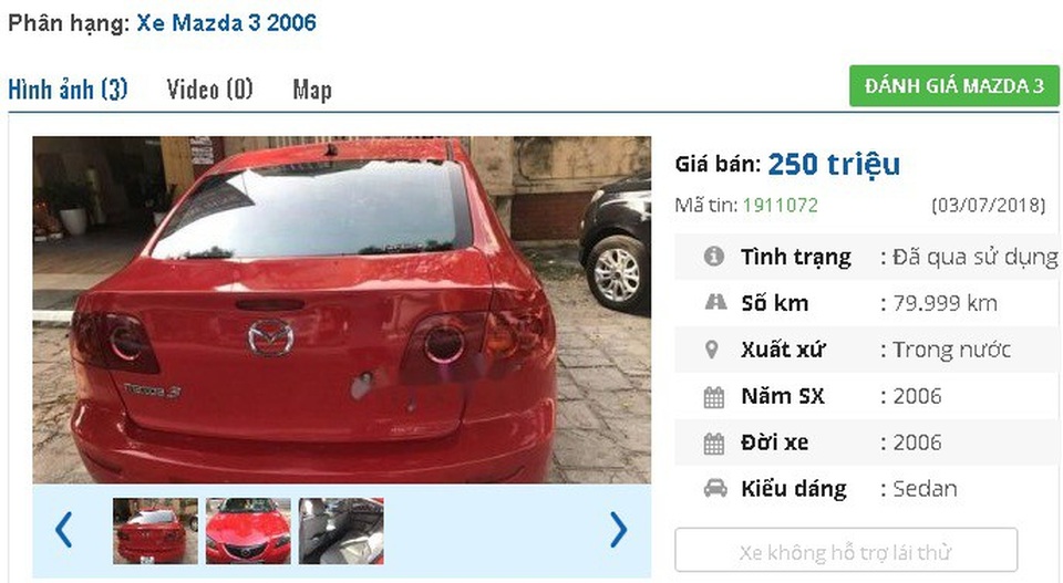 Những chiếc ô tô Mazda cũ này đang rao bán tầm giá 200 triệu đồng tại Việt Nam - 2
250 triệu đồng là giá rao bán của chiếc Mazda 3 đời 2006 này. Xe được giới thiệu là “chính chủ, không đâm đụng, ngập nước”.