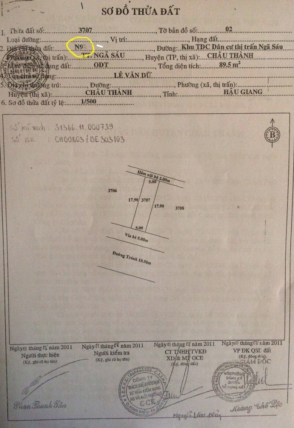 Vụ đến thăm đất, người khác đã xây nhà ở từ bao giờ: Thừa nhận sai sót! - 4 Trong sơ đồ thửa đất của ông Lê Văn Dữ, số nền N90 bị cạo sửa thành N9