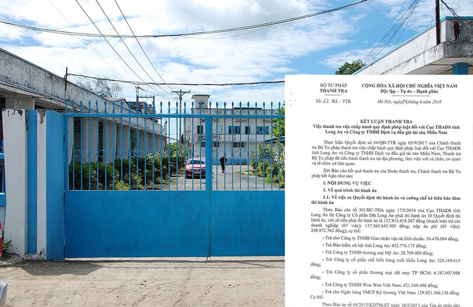 Thi hành án tại Cty Dệt Long An: Tài sản không kê biên cũng bị đem bán đấu giá! - 1 Thanh tra Bộ Tư pháp chỉ rõ nhiều vi phạm nghiêm trọng trong thi hành án tại Công ty CP Dệt Long An.