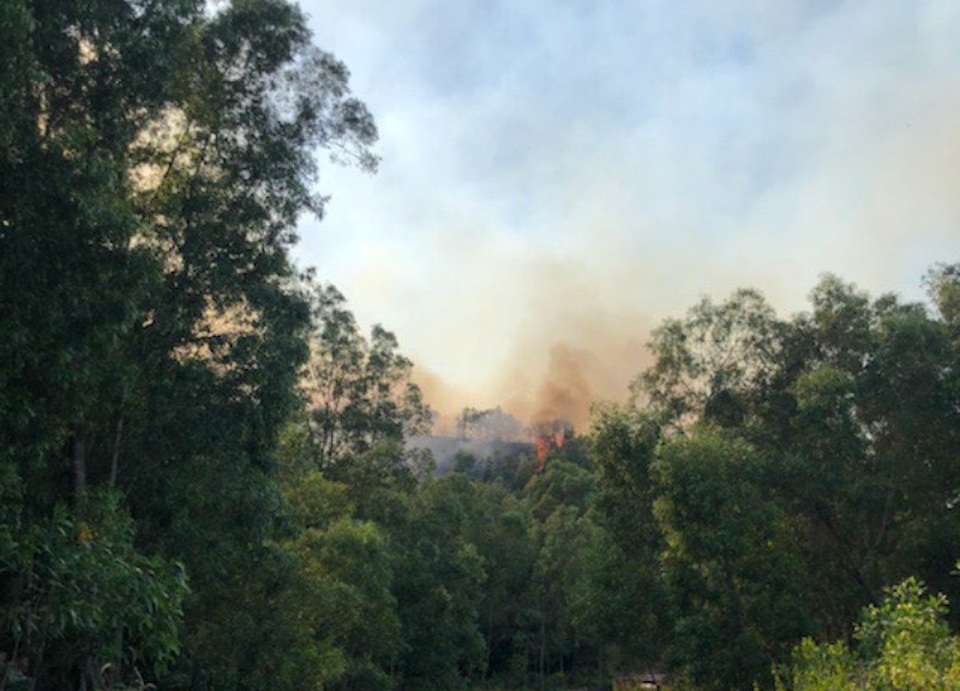 Khu vực cháy ở địa hình đồi dốc nên công tác chữa cháy gặp nhiều khó khăn