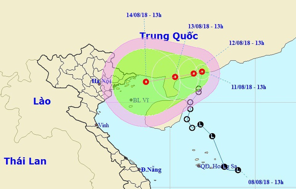 Áp thấp nhiệt đới bất ngờ đổi hướng, miền Bắc sắp mưa to đến rất to - 1 Vị trí và hướng di chuyển của áp thấp nhiệt đới. (Ảnh: NCHMF).