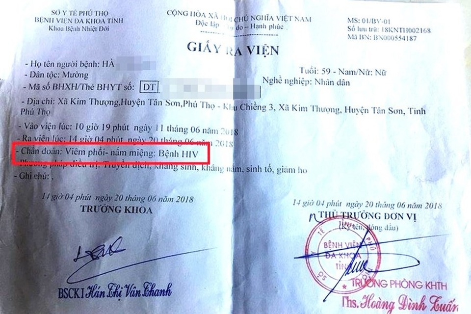Dùng chung kim tiêm, cả xã lo lắng lây HIV? - 1
Kết quả xét nghiệm tại Bệnh viện đa khoa tỉnh Phú Thọ xác định bà G dương tính với HIV.