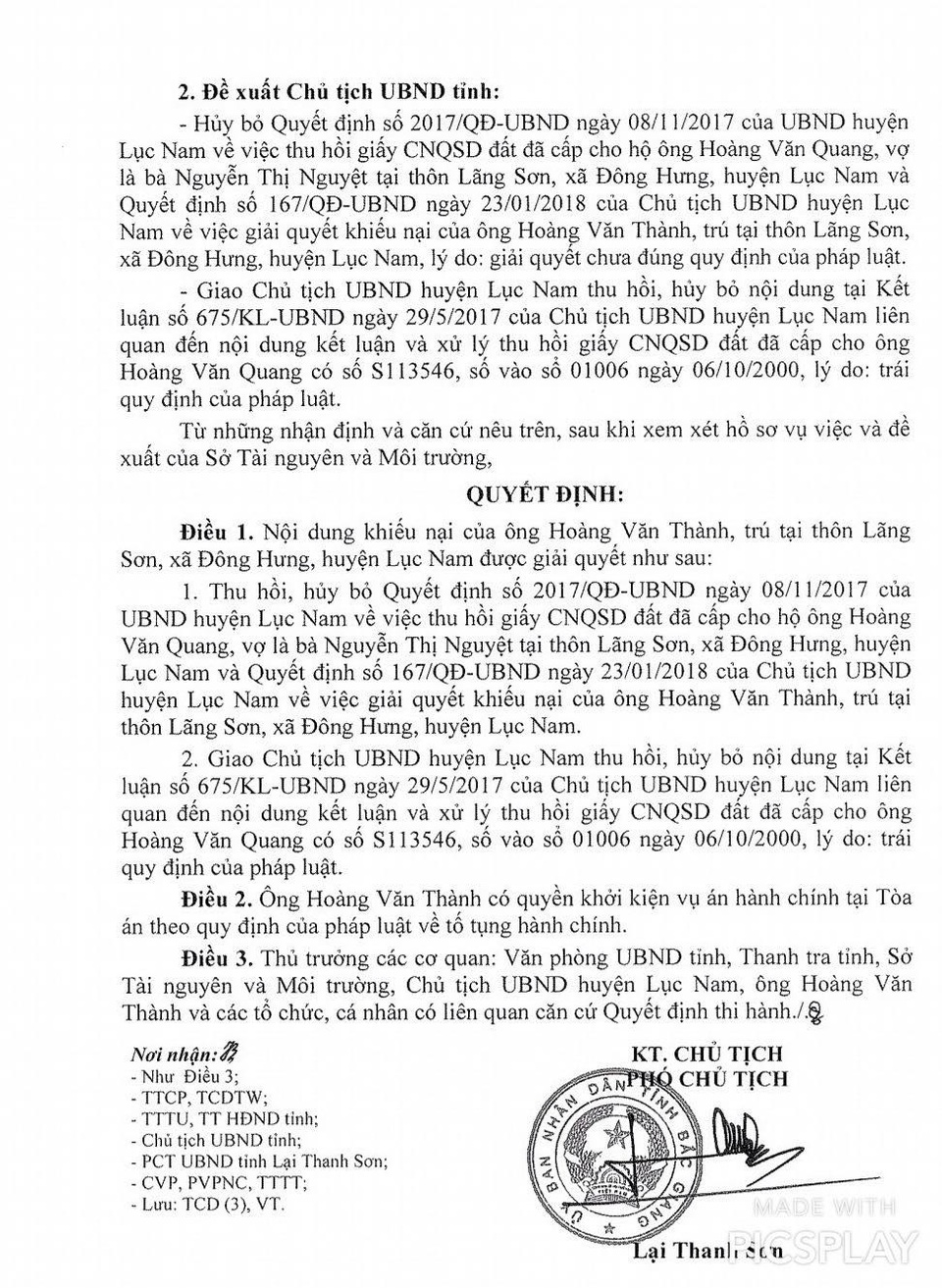 Chủ tịch tỉnh Bắc Giang yêu cầu hủy quyết định hành dân của Chủ tịch huyện! - Ảnh 1. Chủ tịch tỉnh Bắc Giang yêu cầu hủy quyết định hành dân của Chủ tịch huyện! - Ảnh 1.