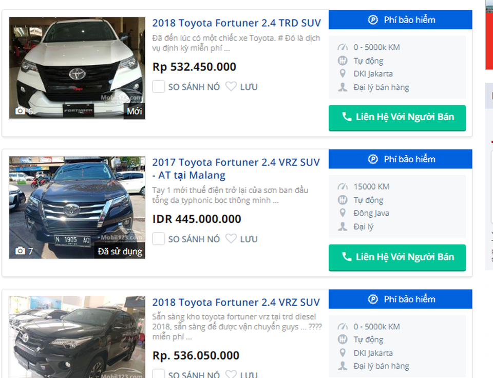 Soi giá những chiếc xe nhập Thái, Indonesia đang "hot" ở Việt Nam - 4 Giá các loại xe Toyota Fortuner bán tại Indonesia
